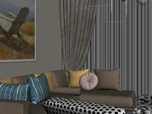 panoramic modern style living room restaurant space 01 3D Model