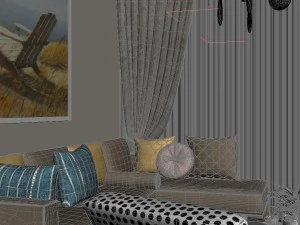 panoramic modern style living room restaurant space 01 3D Model