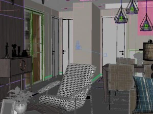 panoramic modern style living room restaurant space 01 3D Model
