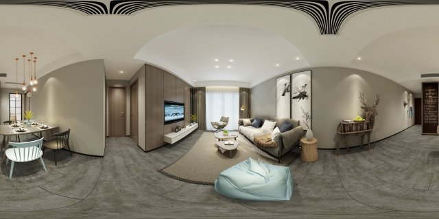 panoramic modern style living room restaurant space 02 3D Model .c4d .max .obj .3ds .fbx .stl .blend 