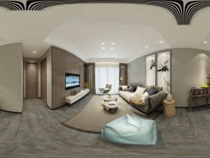 panoramic modern style living room restaurant space 02 3D Model