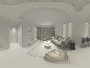 panoramic modern style living room restaurant space 02 3D Model