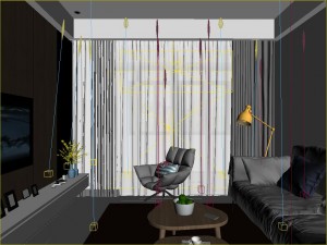 panoramic modern style living room restaurant space 02 3D Model