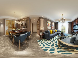 panoramic modern style living room restaurant space 03 Modelo 3D