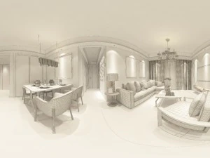 panoramic modern style living room restaurant space 03 3D Model