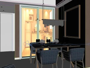 panoramic modern style living room restaurant space 03 3D Model