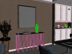 panoramic modern style living room restaurant space 03 3D Model