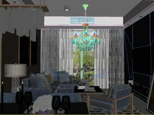 panoramic modern style living room restaurant space 03 3D Model