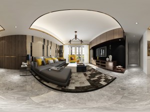 panoramic modern style living room restaurant space 04 3D Model
