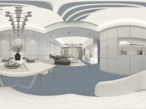 panoramic modern style living room restaurant space 04 3Dモデル