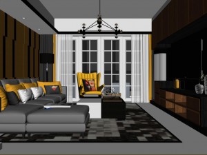 panoramic modern style living room restaurant space 04 3Dモデル