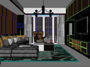 panoramic modern style living room restaurant space 04 3Dモデル