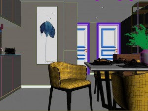 panoramic modern style living room restaurant space 04 3Dモデル