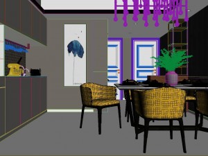 panoramic modern style living room restaurant space 04 3Dモデル