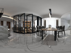 panoramic modern style living room restaurant space 05 Model 3D