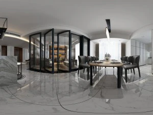 panoramic modern style living room restaurant space 05 3D Model