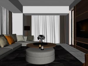 panoramic modern style living room restaurant space 05 Model 3D
