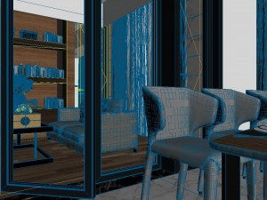 panoramic modern style living room restaurant space 05 Model 3D