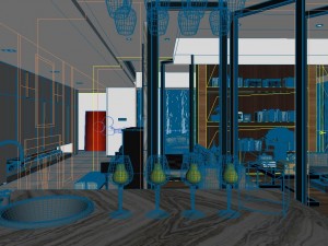 panoramic modern style living room restaurant space 05 Model 3D