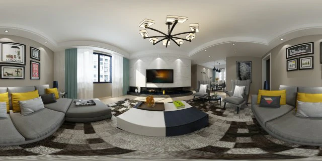 panoramic modern style living room restaurant space 06 3D Model .c4d .max .obj .3ds .fbx .stl .blend 