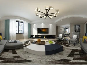 panoramic modern style living room restaurant space 06 3D Model