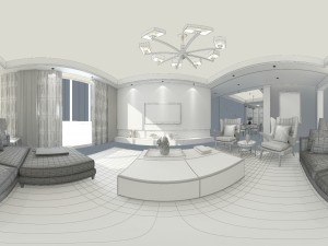 panoramic modern style living room restaurant space 06 3D Model