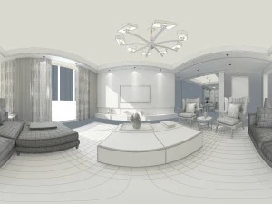 panoramic modern style living room restaurant space 06 3D Model