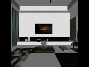 panoramic modern style living room restaurant space 06 3D Model