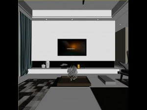 panoramic modern style living room restaurant space 06 3D Model