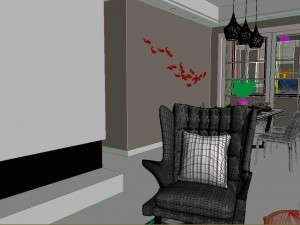 panoramic modern style living room restaurant space 06 3D Model