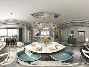 panoramic modern style living room restaurant space 07 3D Model