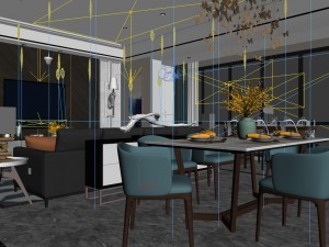 panoramic modern style living room restaurant space 07 3D Модель