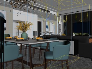 panoramic modern style living room restaurant space 07 3D Модель