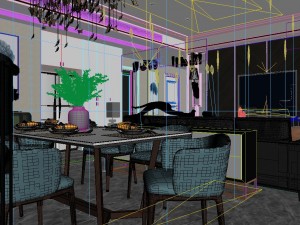 panoramic modern style living room restaurant space 07 3D Модель