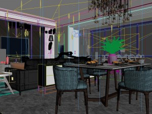 panoramic modern style living room restaurant space 07 3D Модель