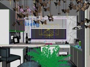 panoramic modern style living room restaurant space 07 3D Модель