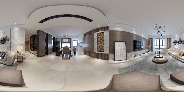 panoramic modern style living room restaurant space 08 Modelo 3D .c4d .max .obj .3ds .fbx .stl .blend 