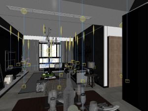 panoramic modern style living room restaurant space 08 Modelo 3D