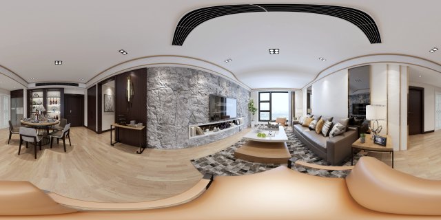 panoramic modern style living room restaurant space 09 Modello 3D .c4d .max .obj .3ds .fbx .stl .blend