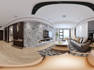 panoramic modern style living room restaurant space 09 3D Model
