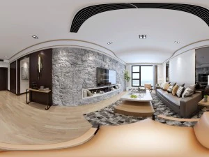 panoramic modern style living room restaurant space 09 3D Model