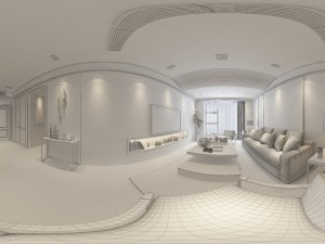 panoramic modern style living room restaurant space 09 Modello 3D