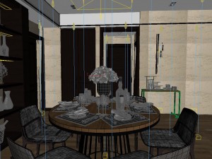 panoramic modern style living room restaurant space 09 Modello 3D