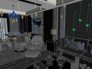 panoramic modern style living room restaurant space 11 3D मॉडल