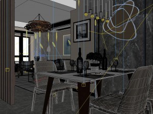 panoramic modern style living room restaurant space 11 3D मॉडल