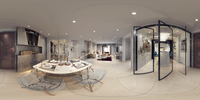 panoramic modern style living room restaurant space 18 Modelo 3D .c4d .max .obj .3ds .fbx .stl .blend 