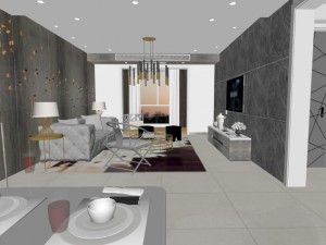 panoramic modern style living room restaurant space 18 Modelo 3D
