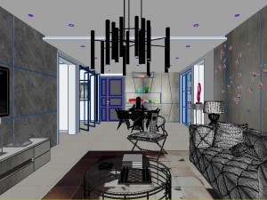 panoramic modern style living room restaurant space 18 Modelo 3D