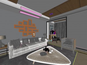 panoramic modern style living room restaurant space 18 Modelo 3D