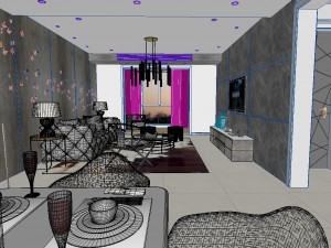 panoramic modern style living room restaurant space 18 Modelo 3D